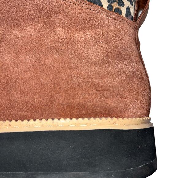 TOMS Brown Suede Lace-Up Boots with Leopard Print Collar – Size 8.5 - Picture 6 of 10